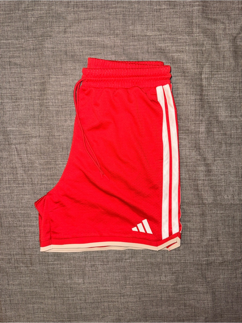 adidas Men’s Red Athletic Shorts with White Stripes